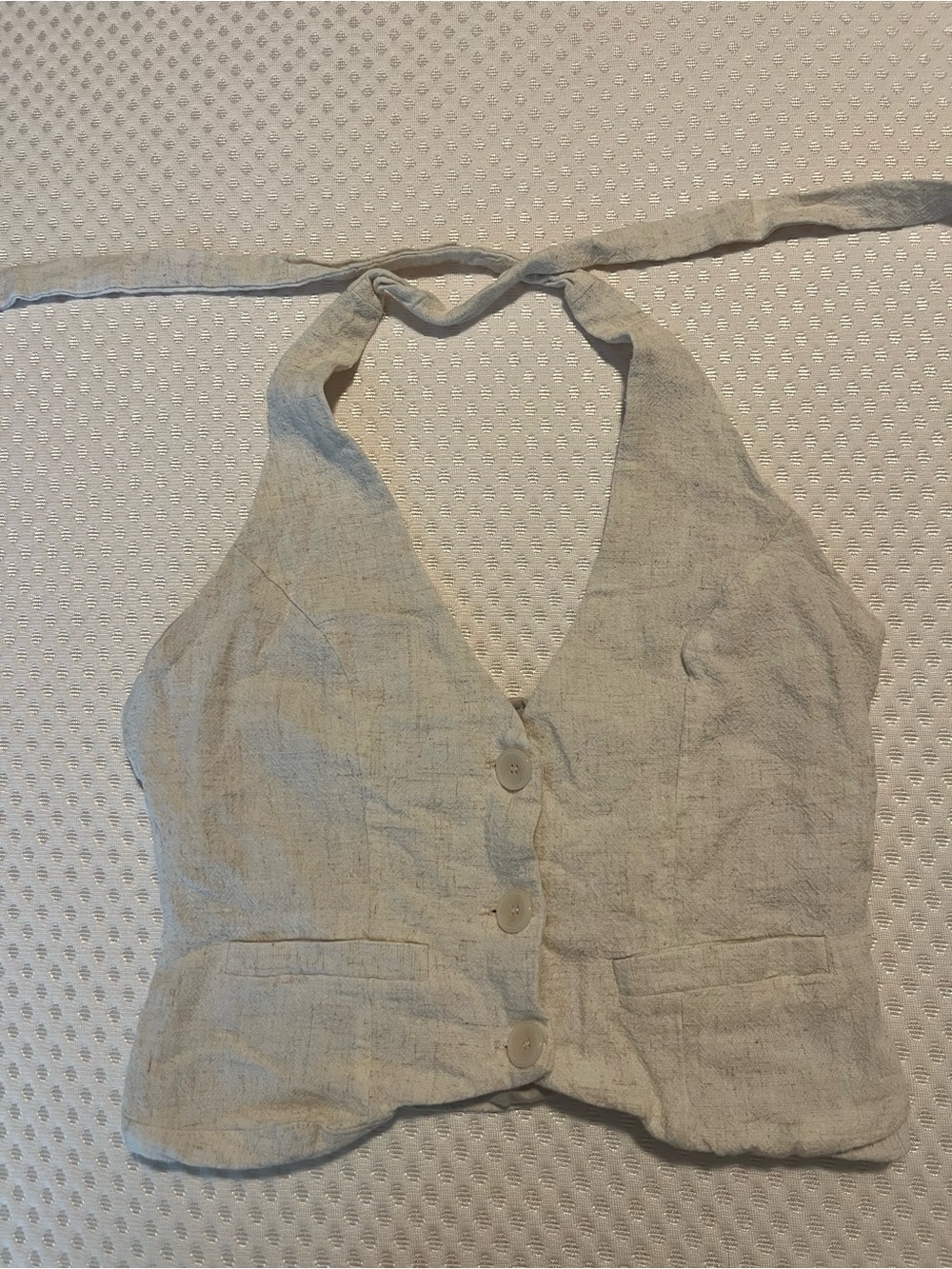 Pepper Mayo Halter Button-Front Linen Blend Top in Light Beige - XS